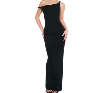 Good American Sandwashed  Jersey Black Maxi Dress 4XL